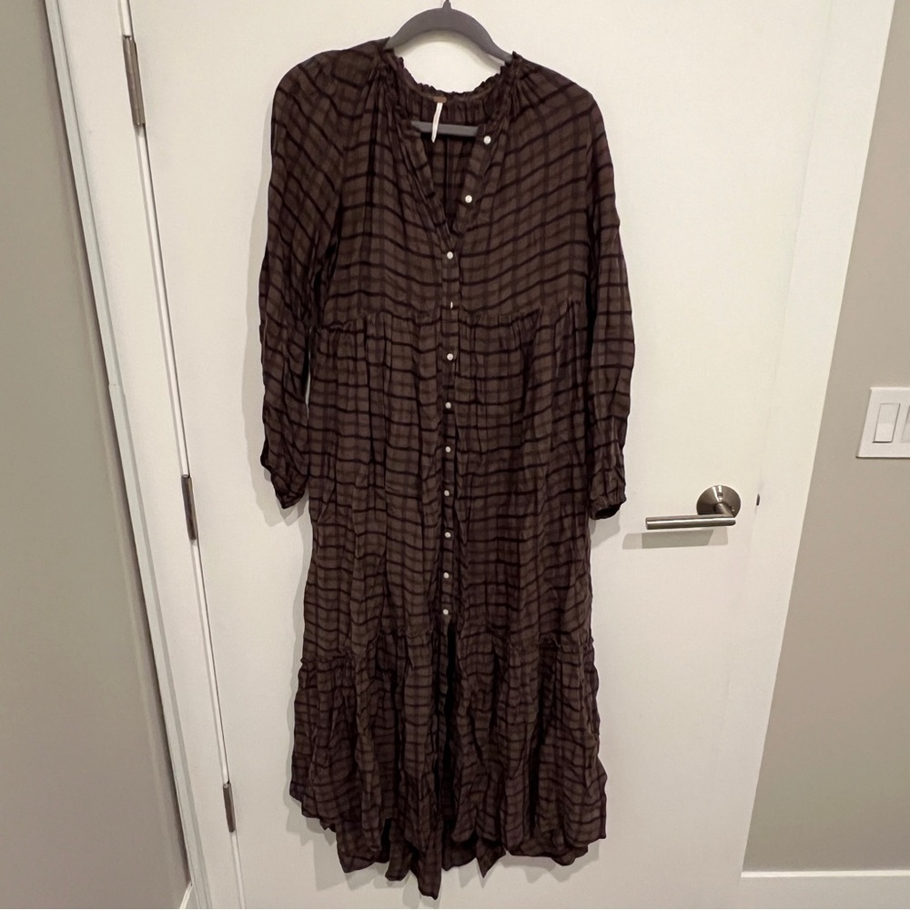 Free People Brown Plaid Maxi Dress